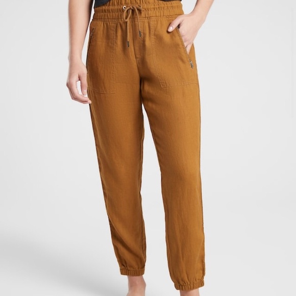 Athleta Pants - Athleta Cabo Linen Jogger Toasted Ochre NWOT 10